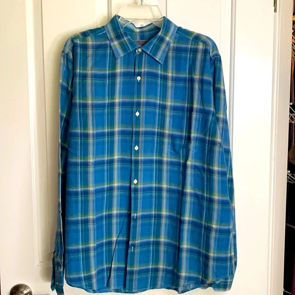 EUC MENS VINCE blue plaid cotton shirt size XL